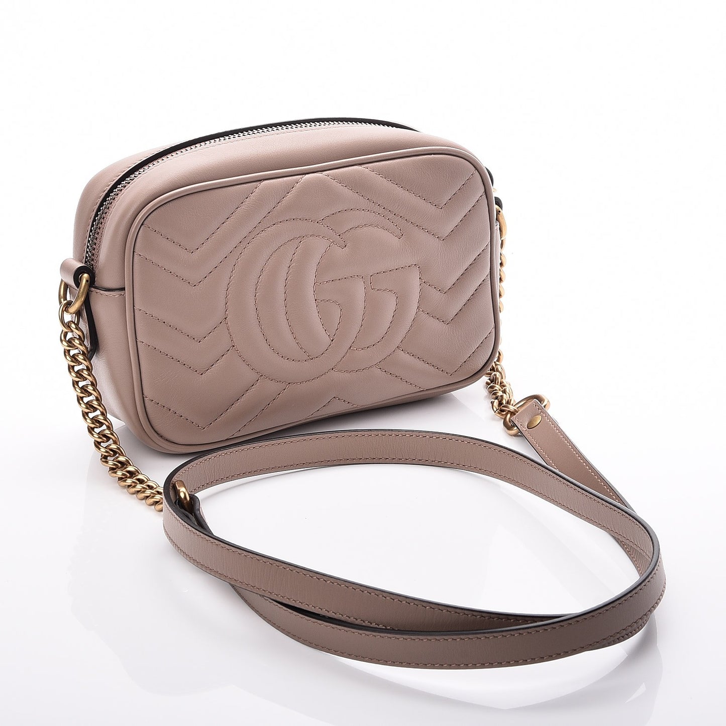 Calfskin Matelasse Mini GG Marmont Chain Shoulder Bag Nude