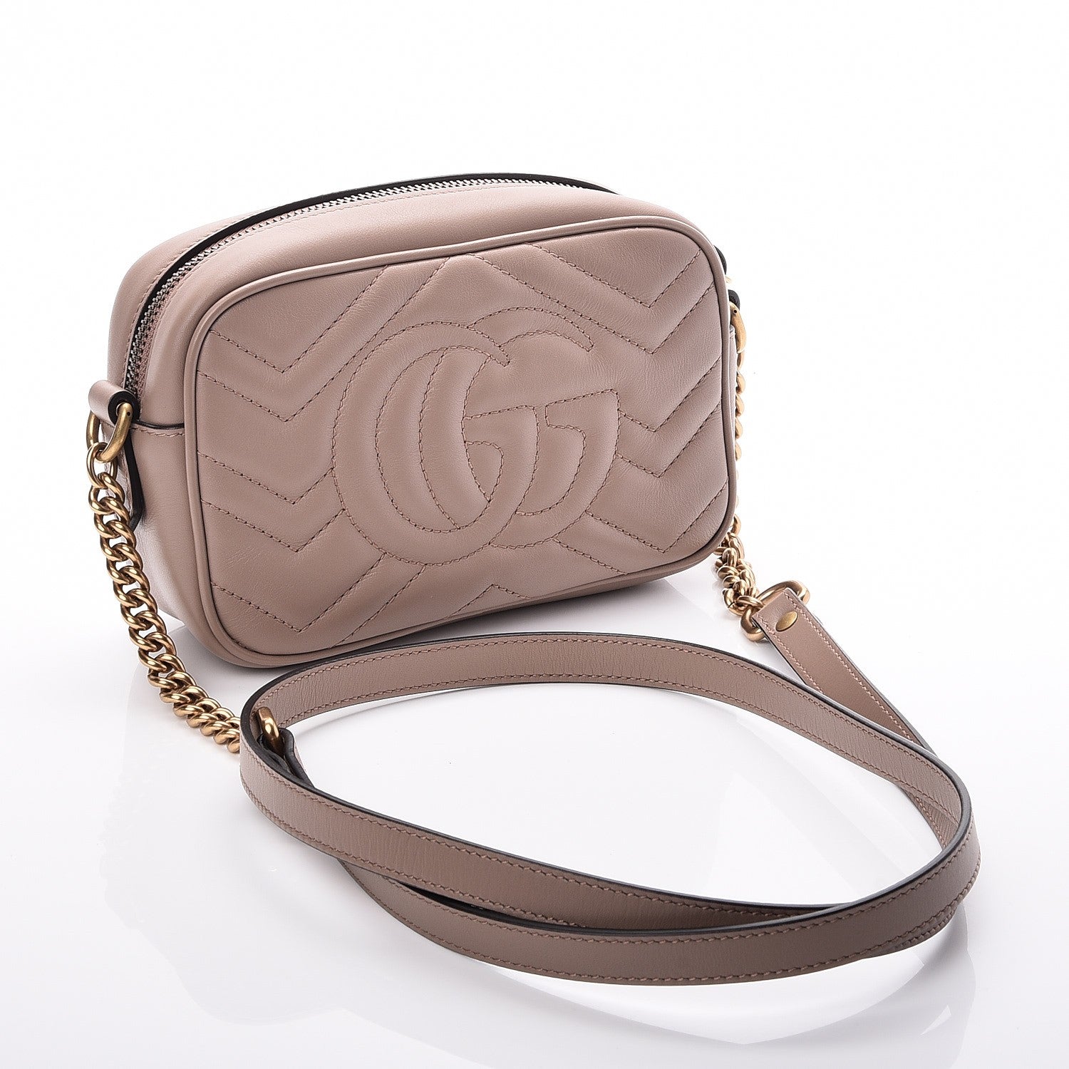Gucci Calfskin Matelasse Mini GG Marmont Chain Shoulder Bag Nude 3 of 8