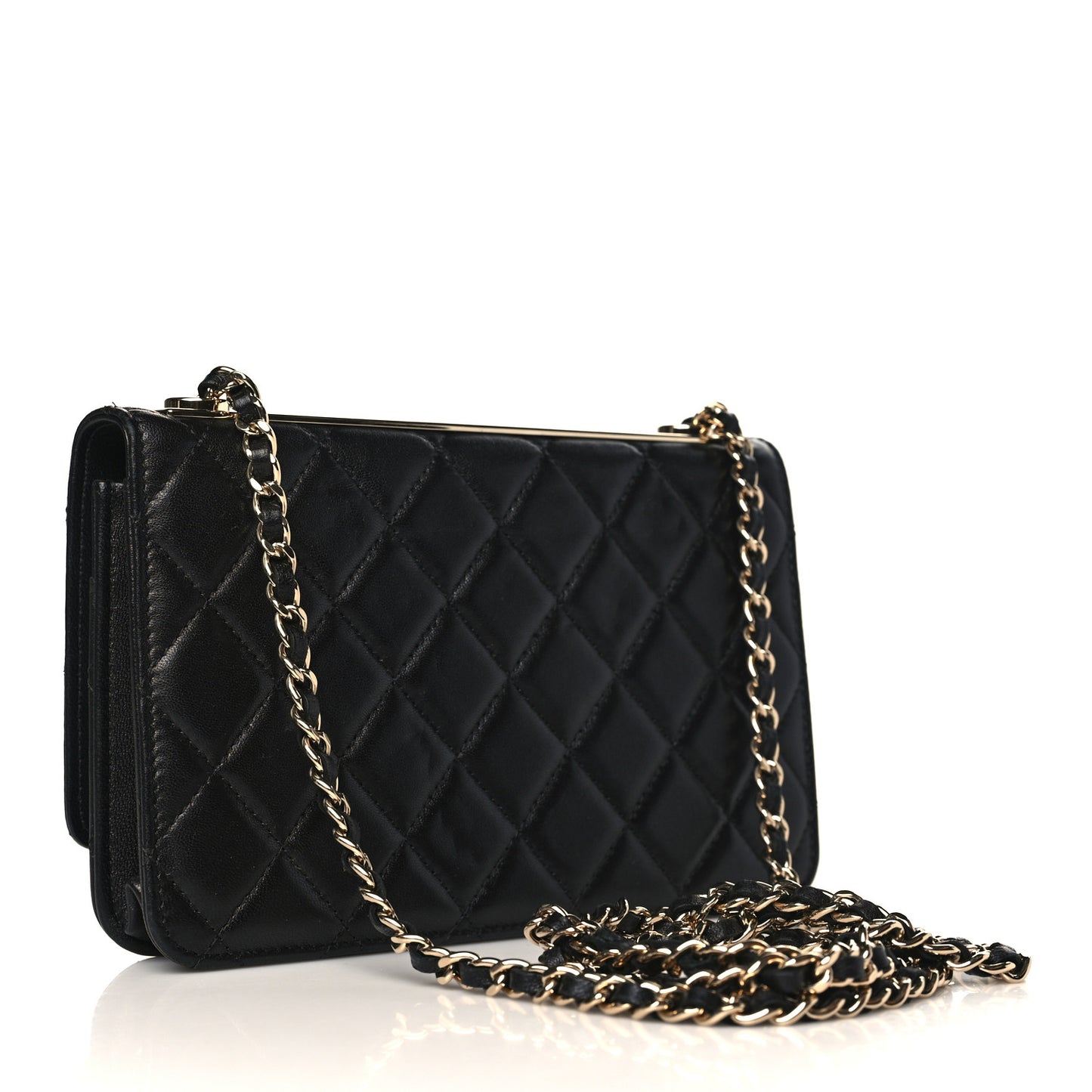 Lambskin Quilted Trendy CC Wallet On Chain WOC Black