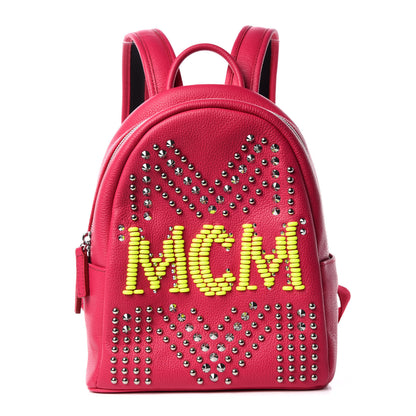 MCM Calfskin Neon Studded Mini Stark Backpack Love Potion 1 of 9