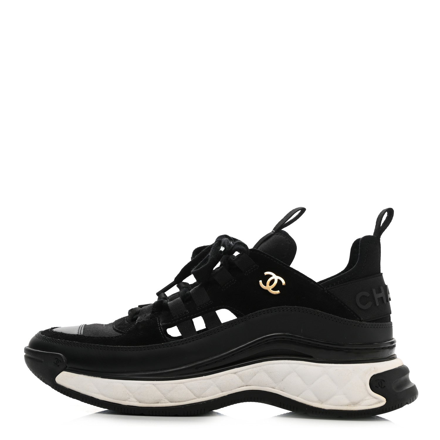 Chanel Fabric Calfskin Suede CC Sneakers 37.5 Black 1 of 13