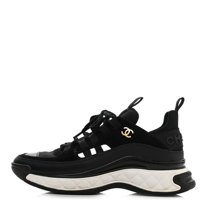 Chanel Fabric Calfskin Suede CC Sneakers 37.5 Black 1 of 13