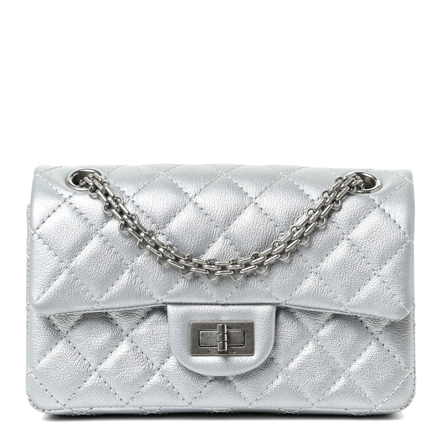 Metallic Grained Calfskin Quilted 2.55 Reissue Mini Flap Silver