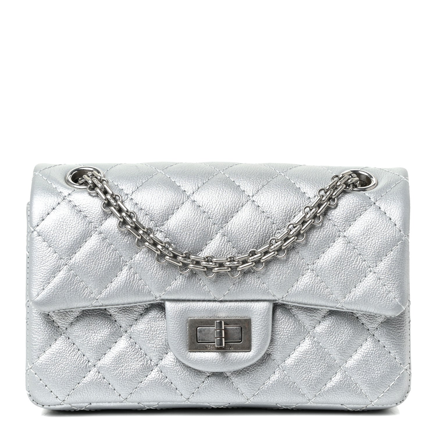 Chanel Metallic Grained Calfskin Quilted 2.55 Reissue Mini Flap Silver 1 of 11