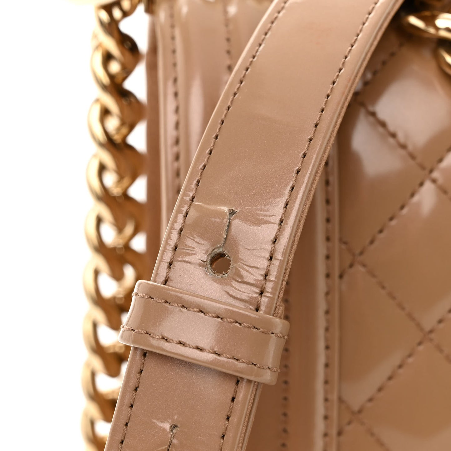 Iridescent Glazed Calfskin Quilted New Medium Boy Flap Dark Beige