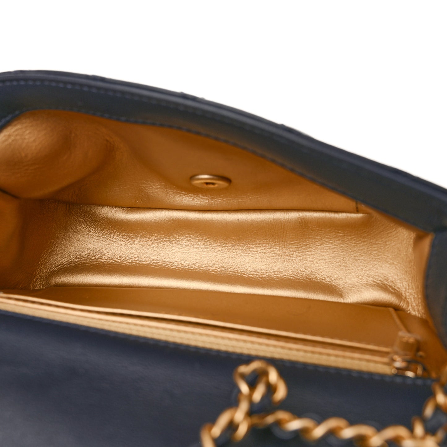 Lambskin Quilted Mini Pearl Crush Rectangular Flap Navy Blue