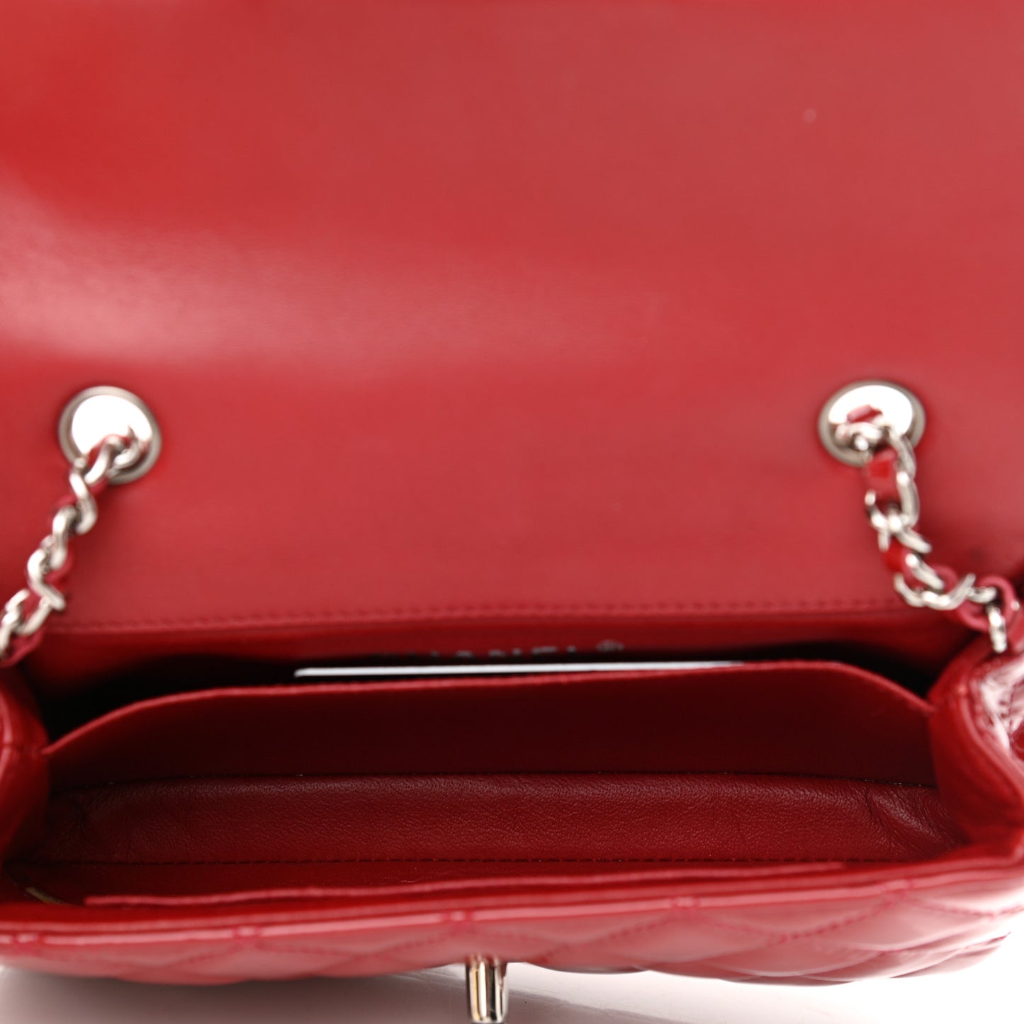 Patent Calfskin Quilted Extra Mini Rectangular Flap Red