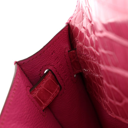Hermes Shiny Porosus Crocodile Kelly Cut Pochette Rose Tyrien 7 of 11