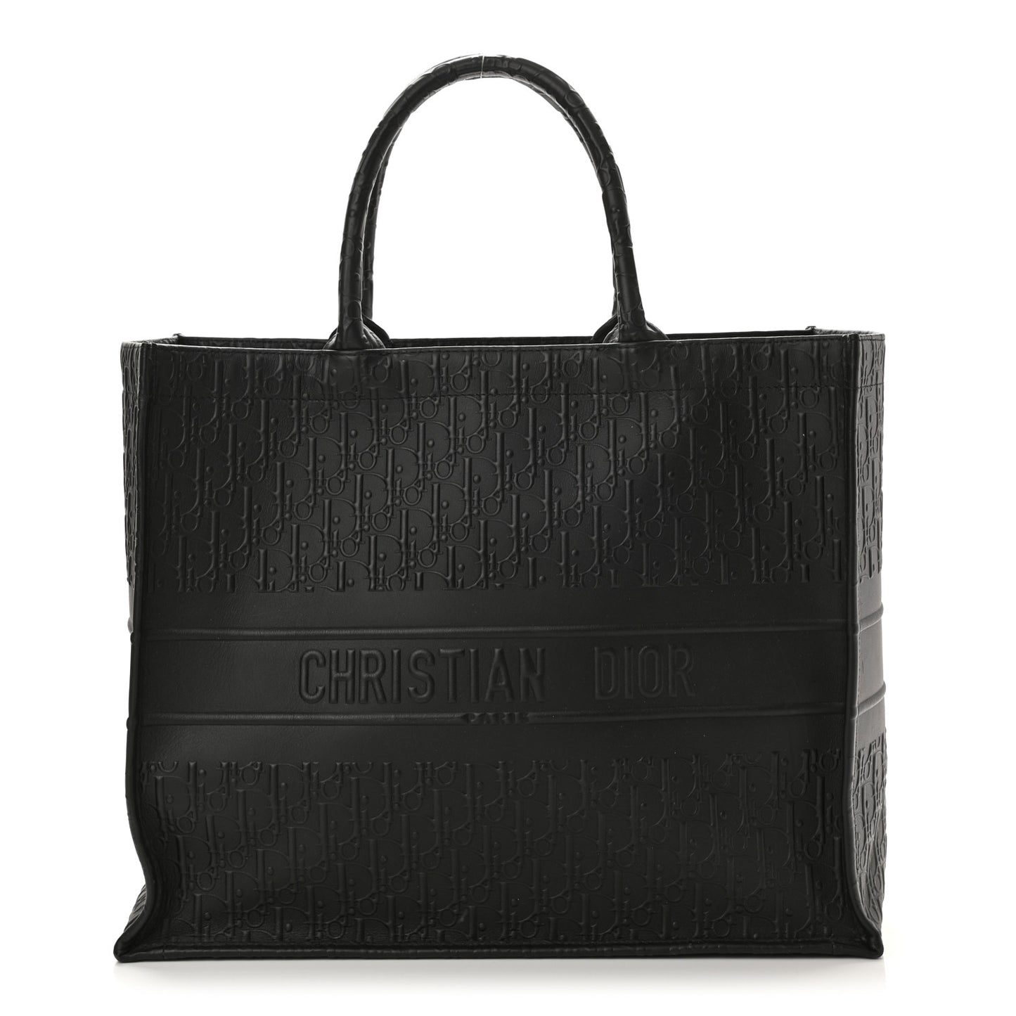 Oblique Calfskin Embossed Large Book Tote Black