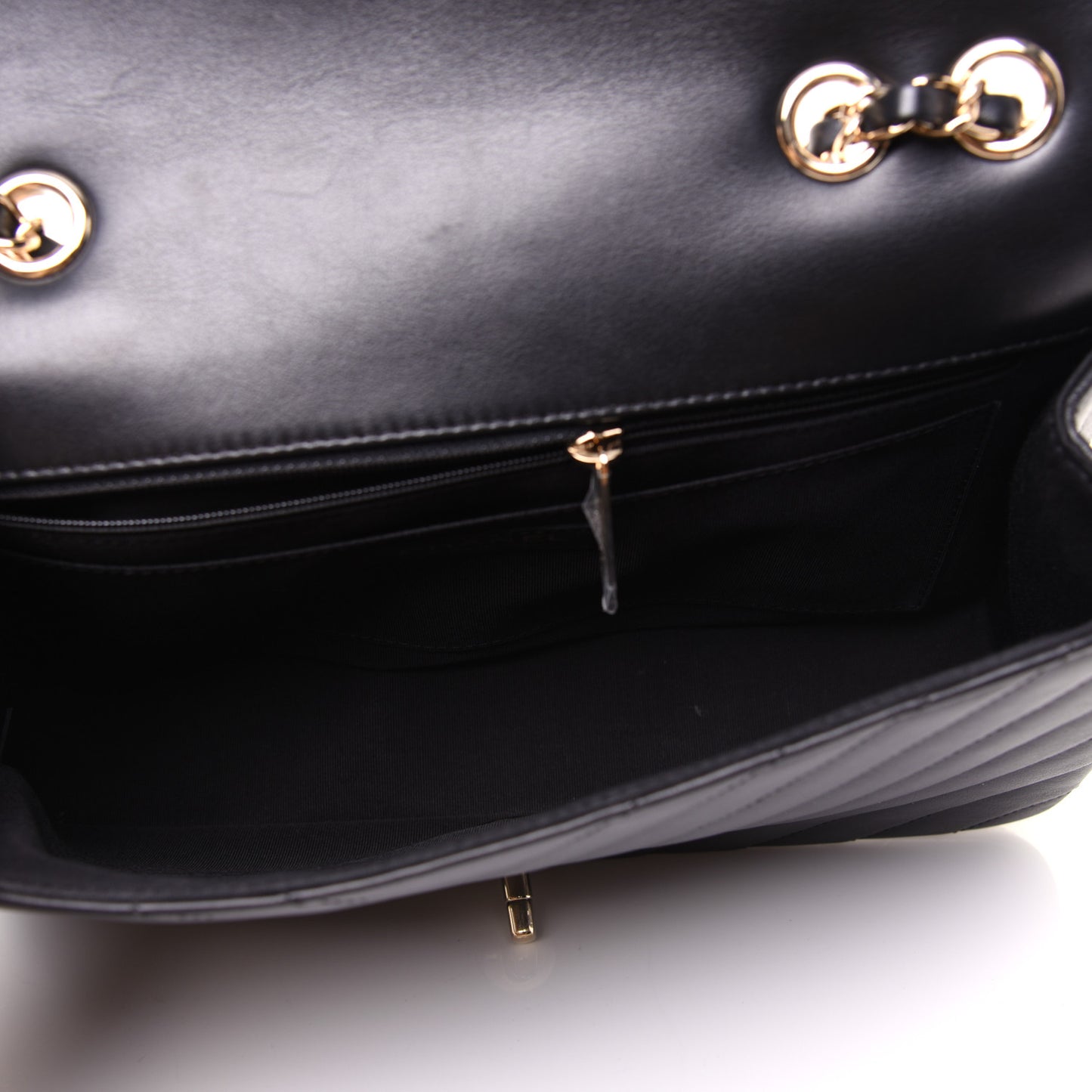 Calfskin Chevron Quilted Medium Statement Flap Black