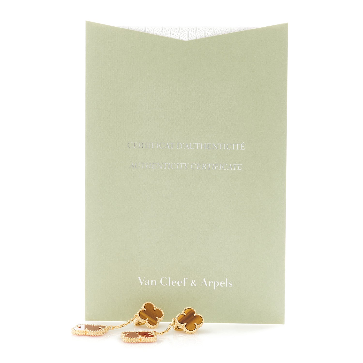 Van Cleef & Arpels 18K Yellow Gold Tiger Eye Carnelian 2 Motifs Magic Alhambra Earrings 5 of 5