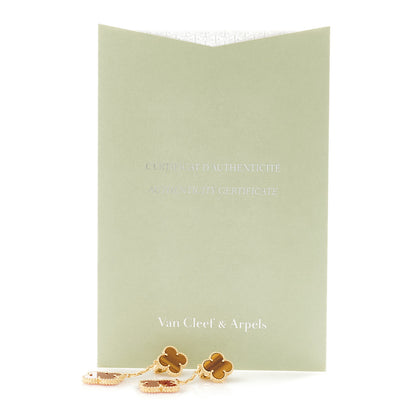 Van Cleef & Arpels 18K Yellow Gold Tiger Eye Carnelian 2 Motifs Magic Alhambra Earrings 5 of 5