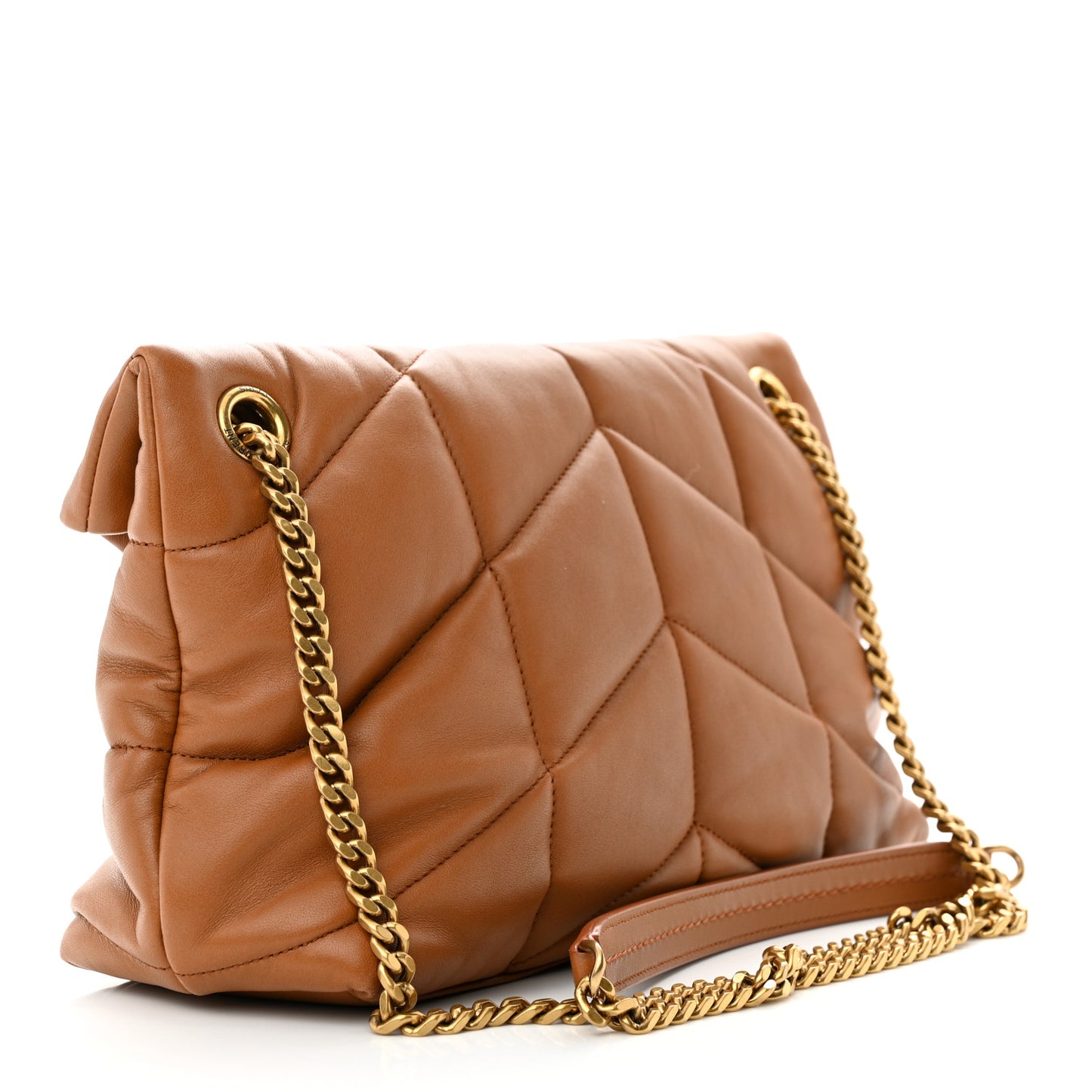 Lambskin Quilted Small Loulou Puffer Monogram Chain Satchel Dark Honey