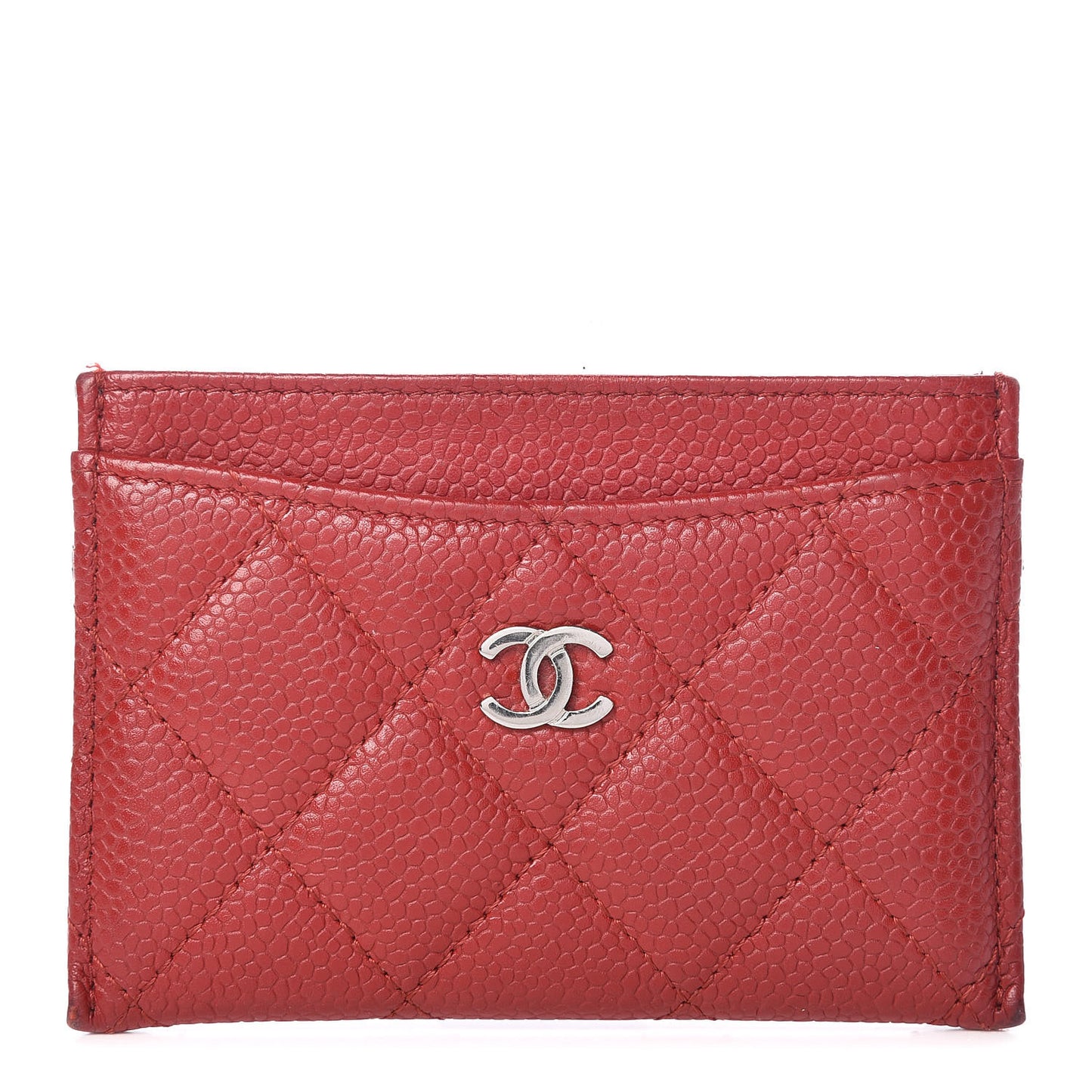 Caviar Quilted Card Holder Dark Red