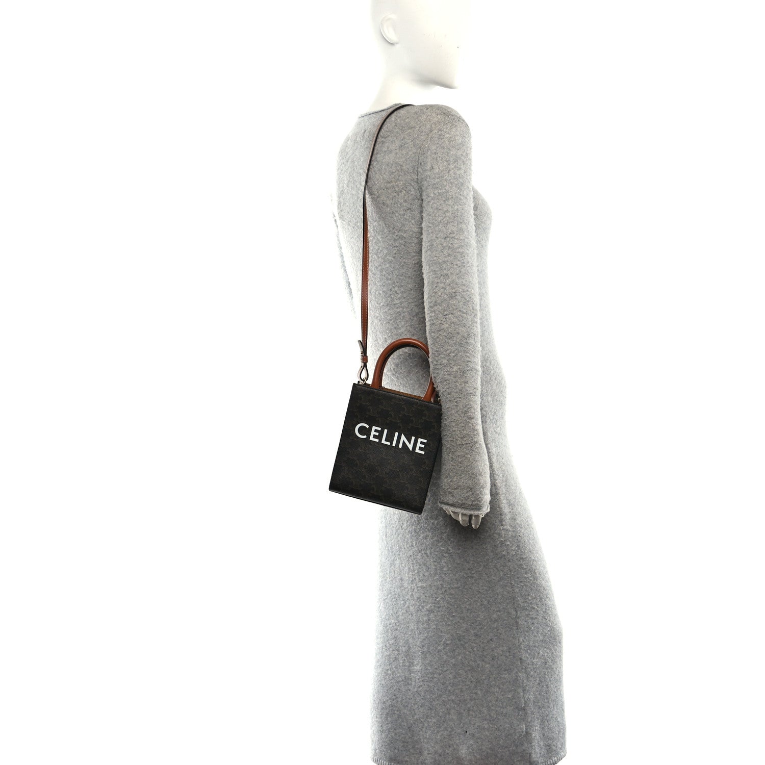 Celine Triomphe Canvas Calfskin Mini Vertical Cabas Tan 2 of 9