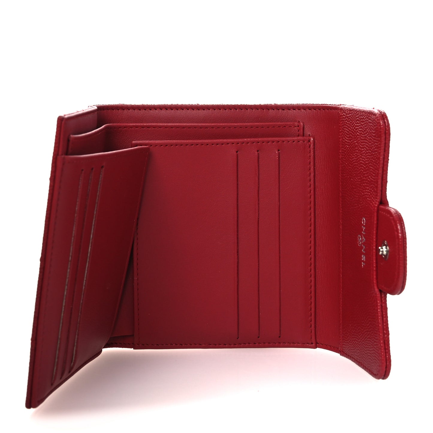Caviar Quilted Compact Flap Wallet Dark Red