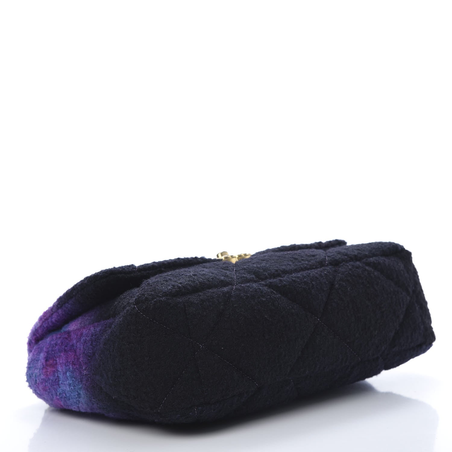 Chanel Wool Tweed Quilted Large 19 Flap Purple Black Blue 4 of 11