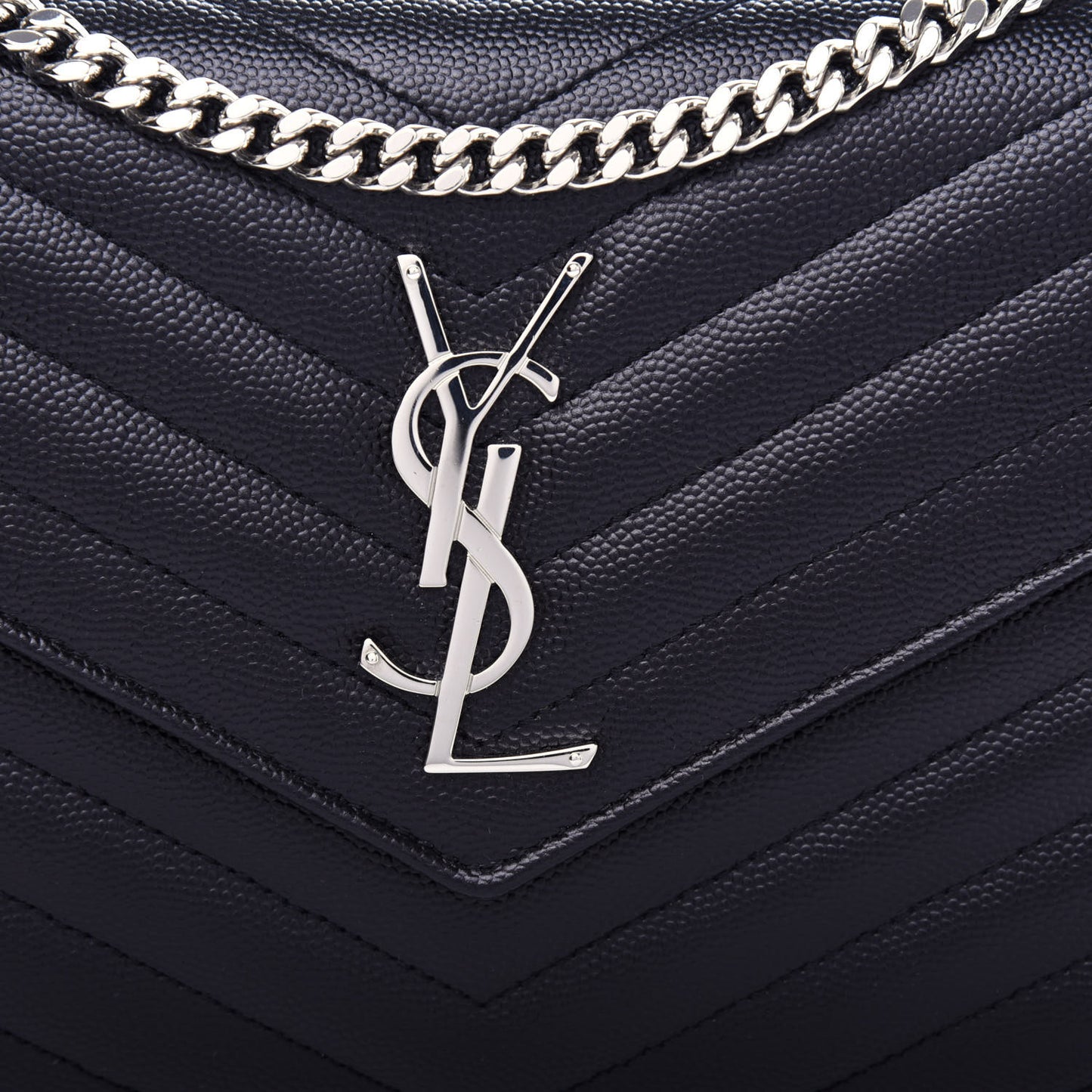 Grain De Poudre Matelasse Chevron Monogram Chain Wallet Black