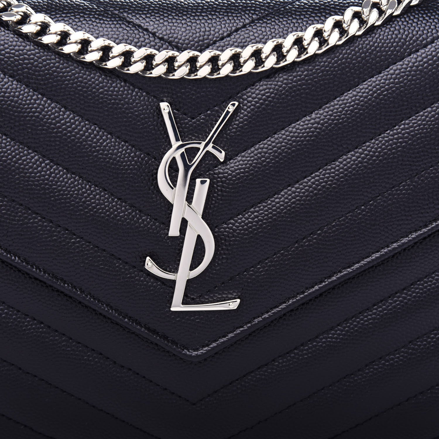 Saint Laurent Grain De Poudre Matelasse Chevron Monogram Chain Wallet Black 9 of 9