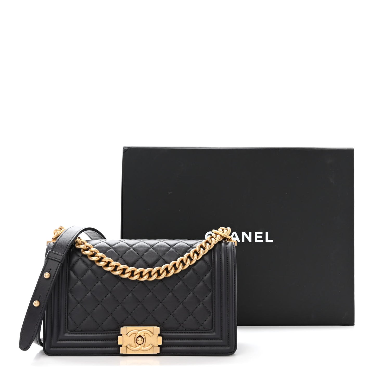 Calfskin Quilted Medium Boy Flap Black