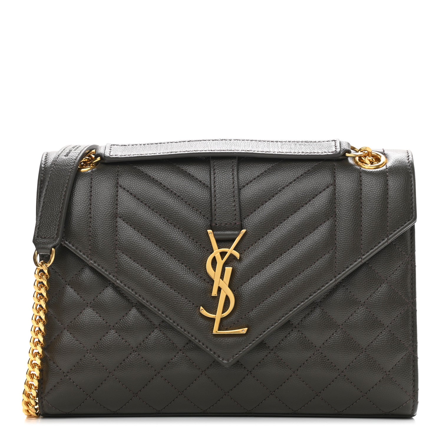 Saint Laurent Grain De Poudre Textured Mixed Matelasse Medium Triquilt Monogram Satchel Army Green 1 of 10