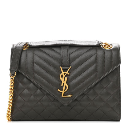 Saint Laurent Grain De Poudre Textured Mixed Matelasse Medium Triquilt Monogram Satchel Army Green 1 of 10