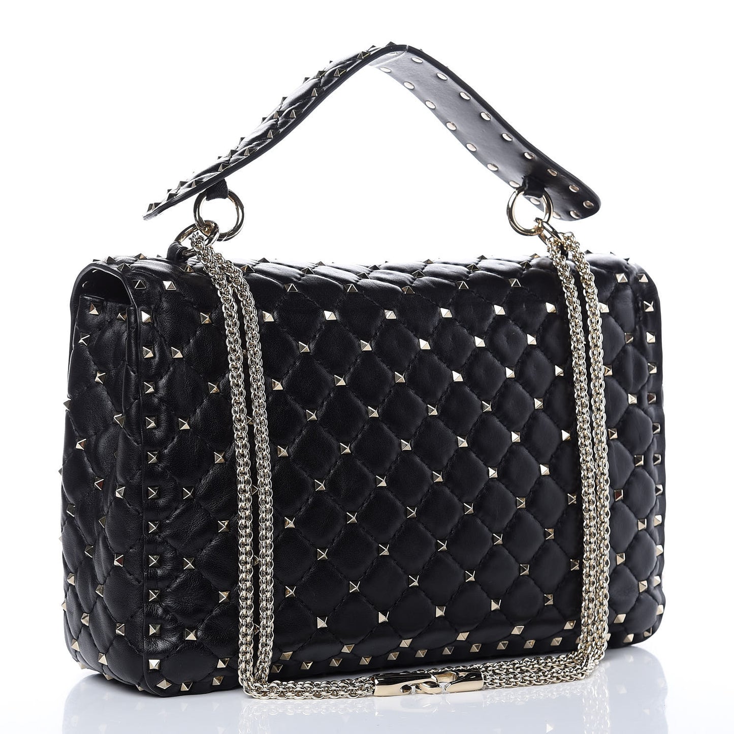 Lambskin Large Rockstud Spike Shoulder Bag Black