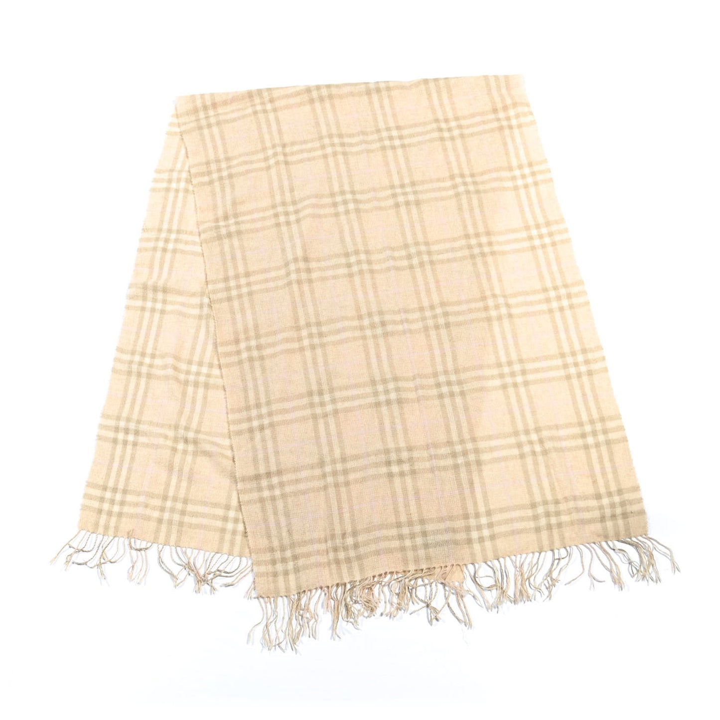 Cashmere Vintage Check Fringe Scarf Beige