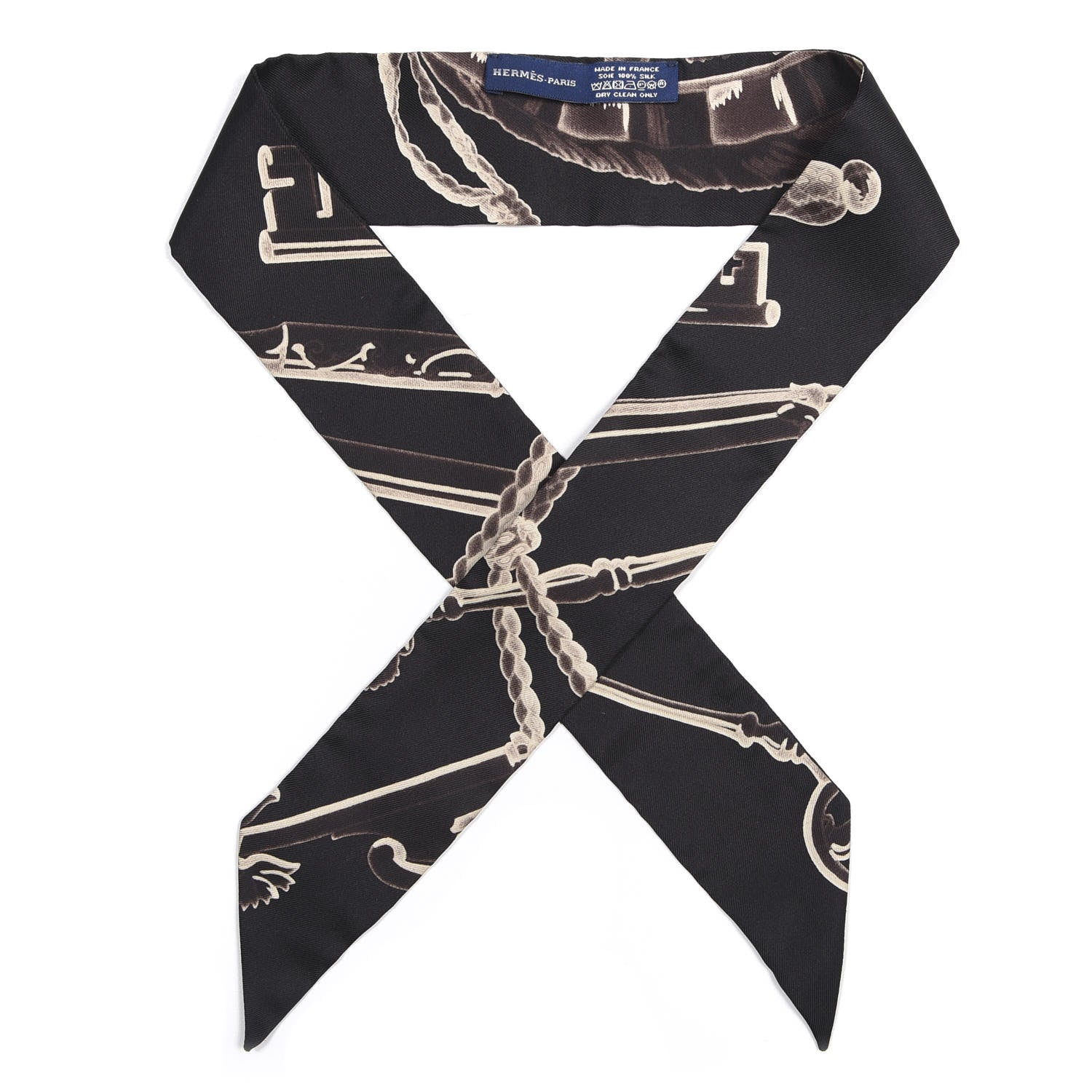 Hermes Silk Les Cles Twilly Black 1 of 2