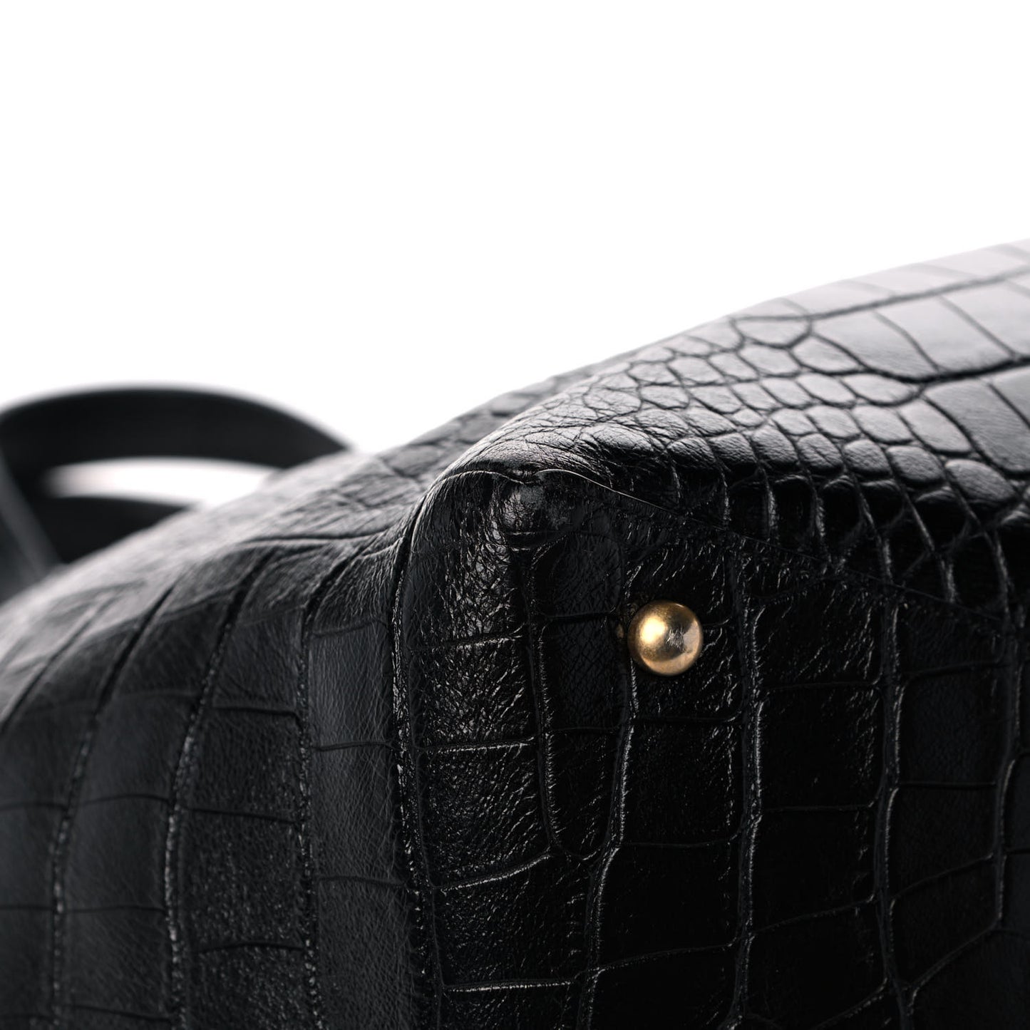 Calfskin Crocodile Embossed Large Cocodile Shopping Tote Black