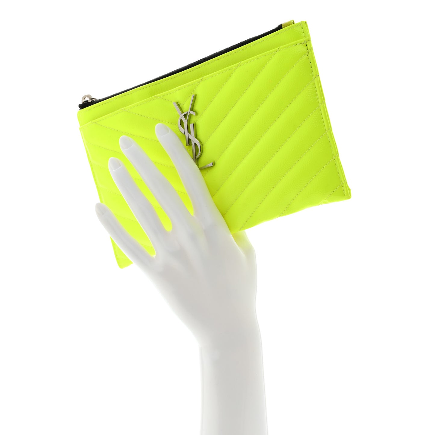Patent Grain De Poudre Matelasse Chevron Monogram Bill Pouch Neon Yellow