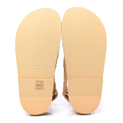 Chanel Braided Fabric Velcro Dad Sandals 35 Beige 5 of 9