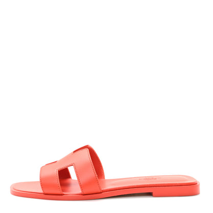 Hermes Box Calfskin Oran Sandals 38.5 Rouge Jaipur 1 of 9