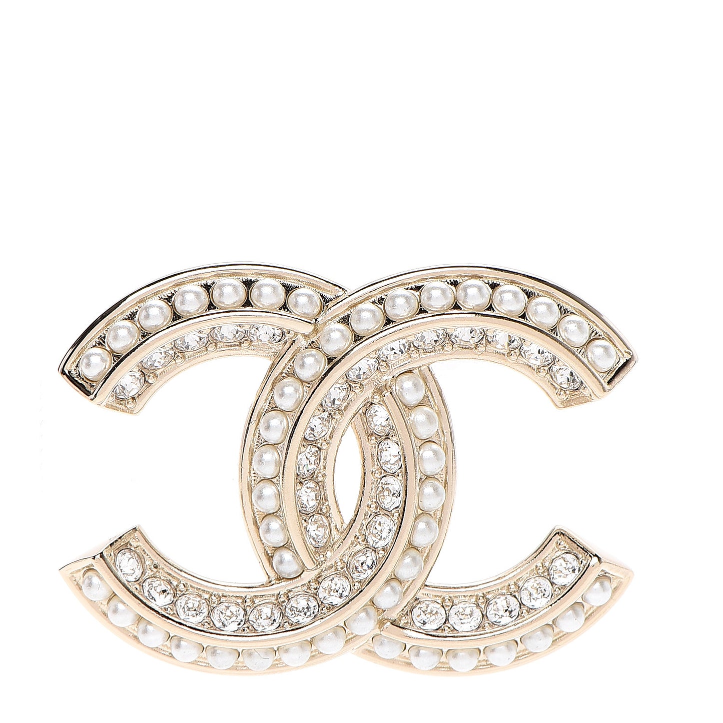 Crystal Pearl Chain Mania CC Earrings Gold