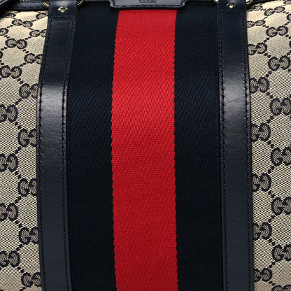 Gucci Monogram Selleria Calfskin Vintage Web Medium Boston Beige Blue 9 of 11