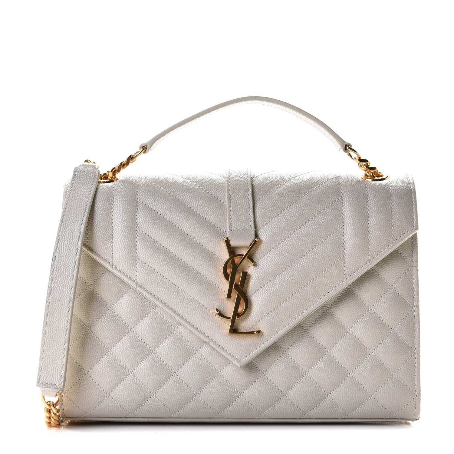 Saint Laurent Grain De Poudre Textured Mixed Matelasse Medium Triquilt Monogram Satchel Crema Soft 1 of 11