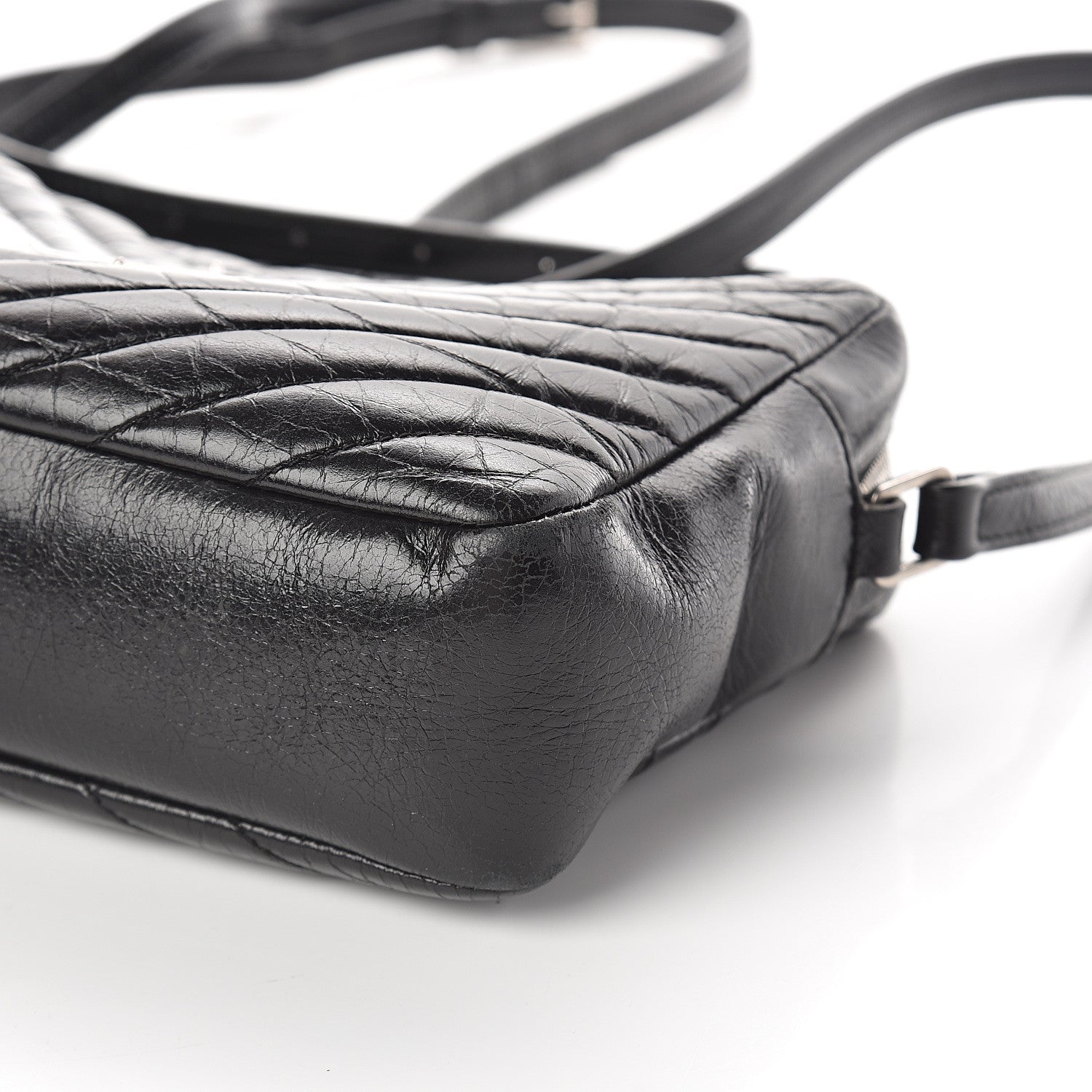 Saint Laurent Cracked Shiny Calfskin Matelasse Monogram Lou Camera Bag Black 7 of 7