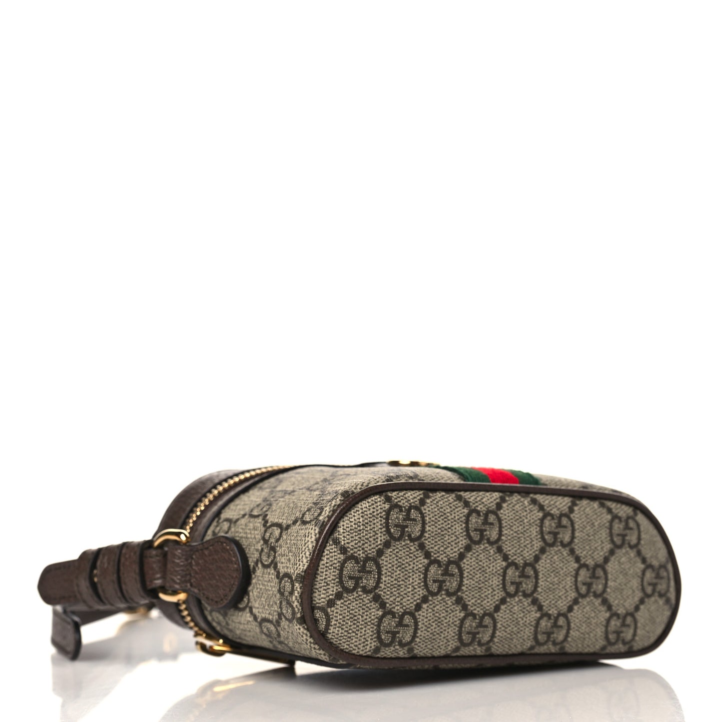 GG Supreme Monogram Textured Calfskin Web Mini Ophidia Top Handle Bag Beige Ebony New Acero