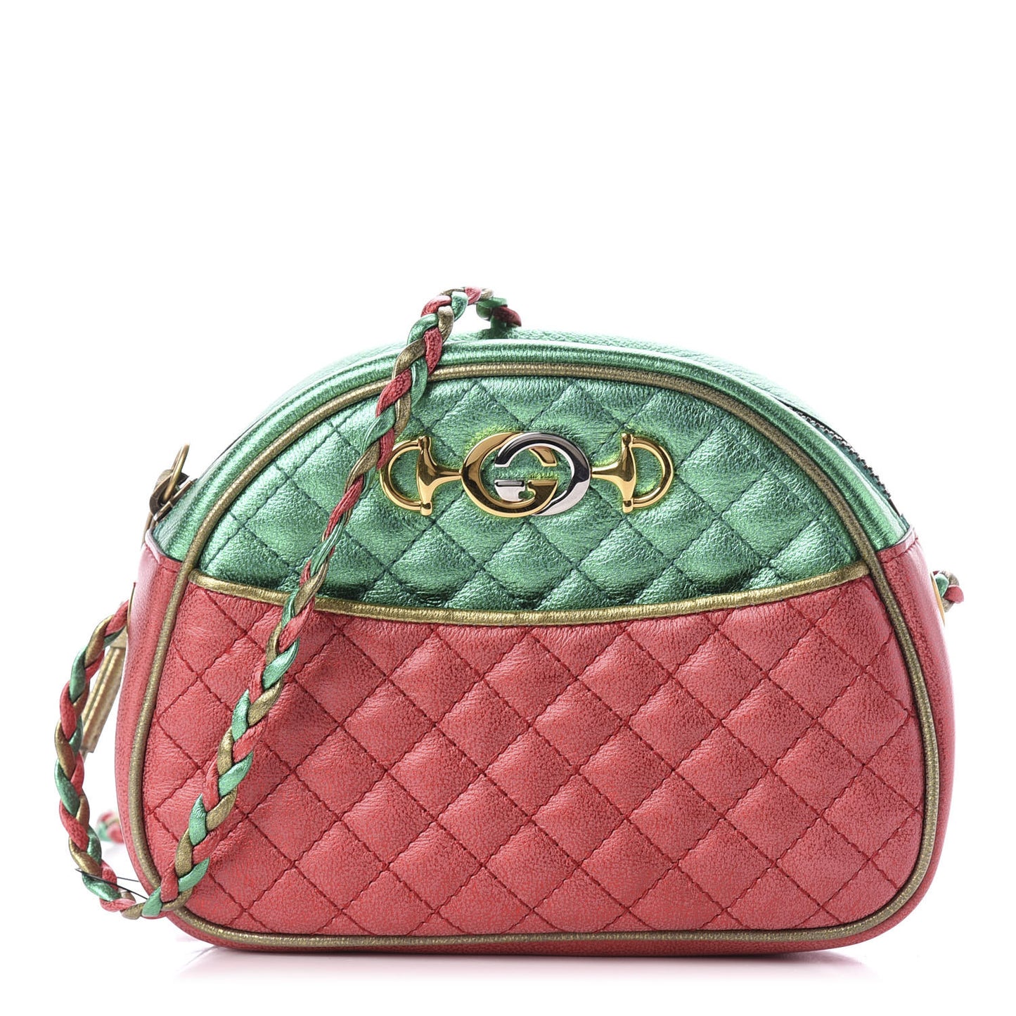 Laminated Nappa Trapuntata Mini Zumi Dome Shoulder Bag Rosso Jasmine Green Rame