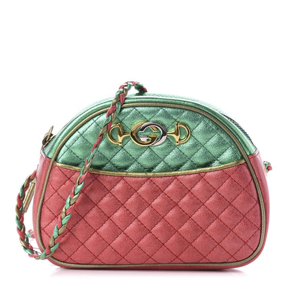 Gucci Laminated Nappa Trapuntata Mini Zumi Dome Shoulder Bag Rosso Jasmine Green Rame 1 of 10