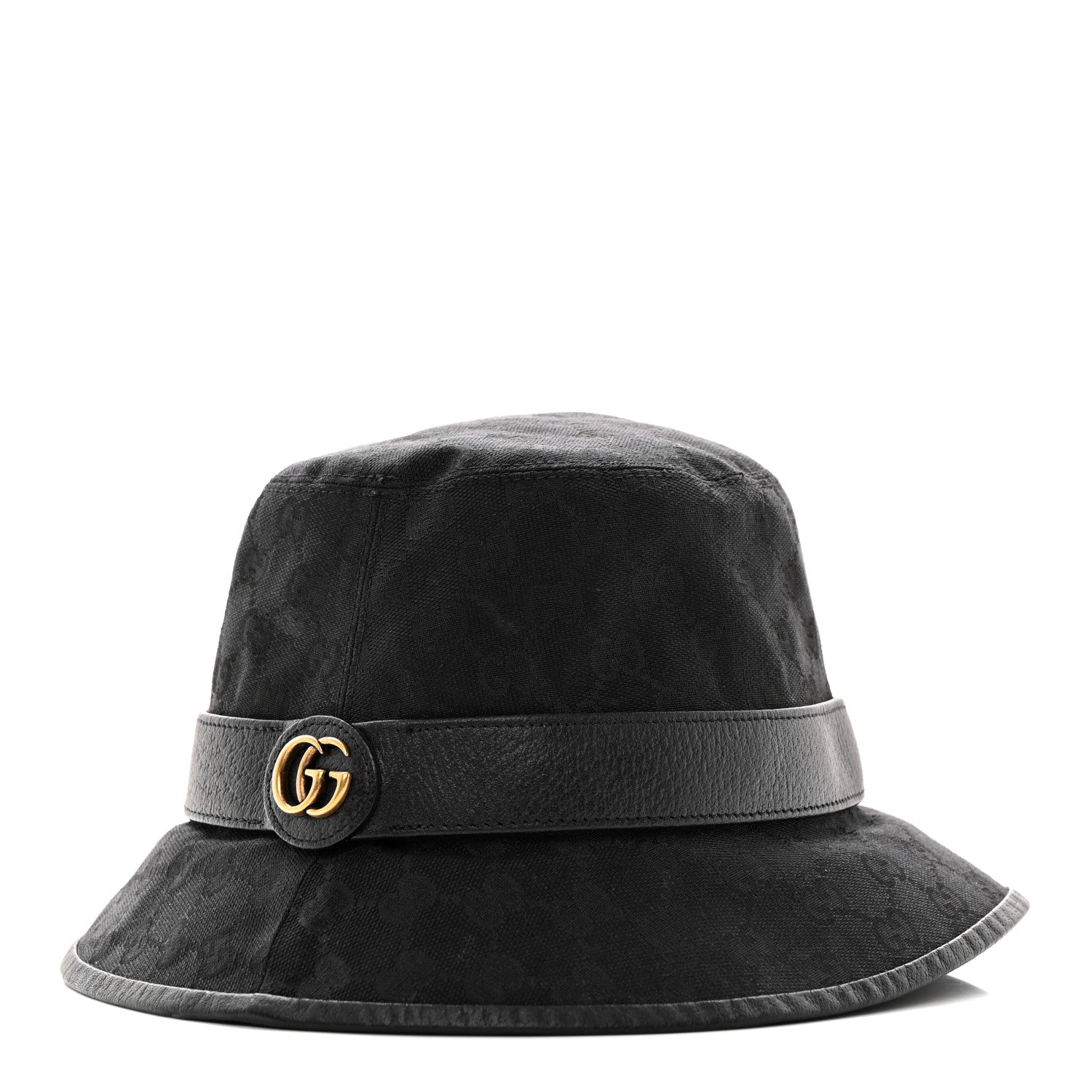 Gucci Monogram Textured Dollar Calfskin GG Jago Bucket Hat Black 1 of 11