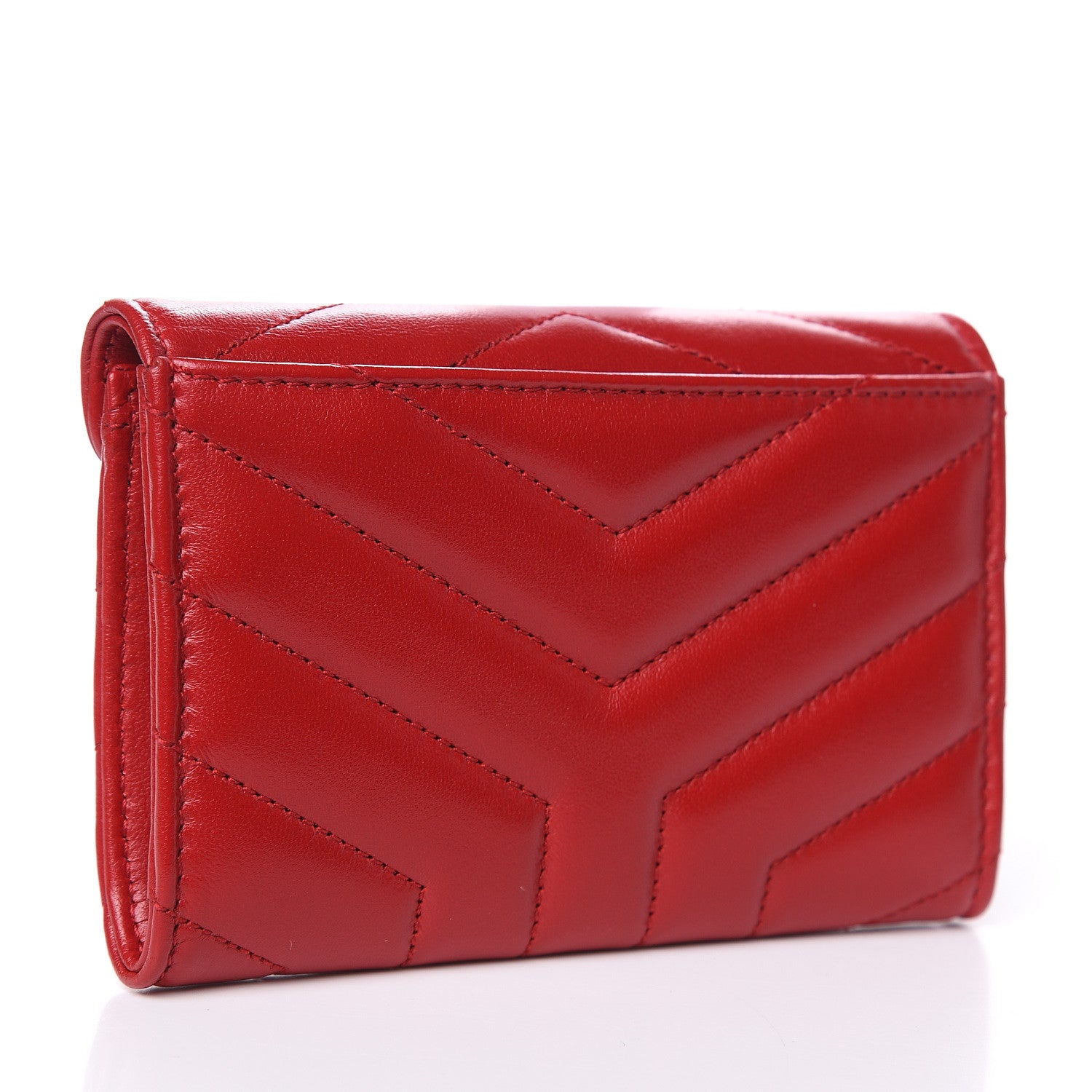Saint Laurent Calfskin Y Quilted Monogram Small Loulou Envelope Wallet Rouge Eros 3 of 8