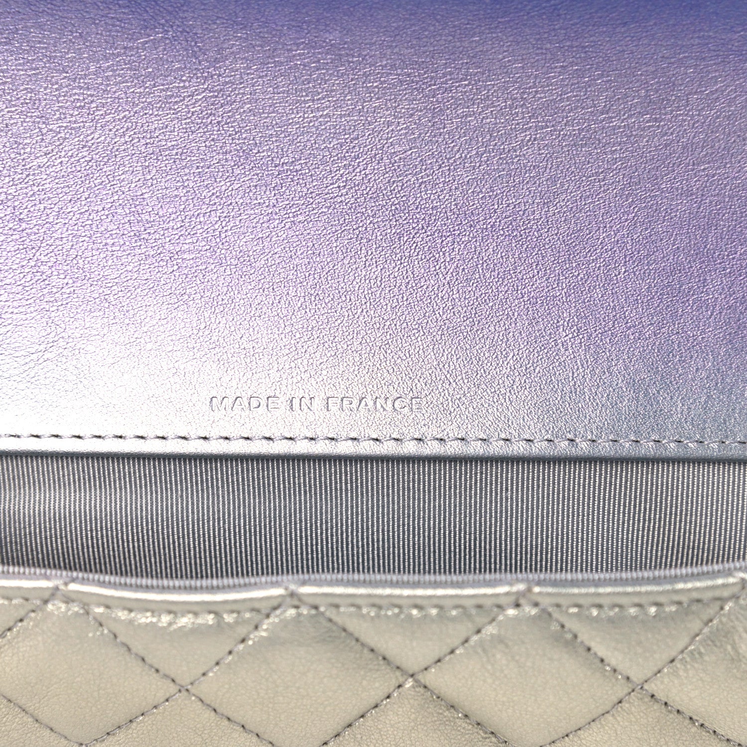 Chanel Gradient Metallic Calfskin Quilted Glasses Case With Chain Silver Blue Yellow Purple 7 of 11