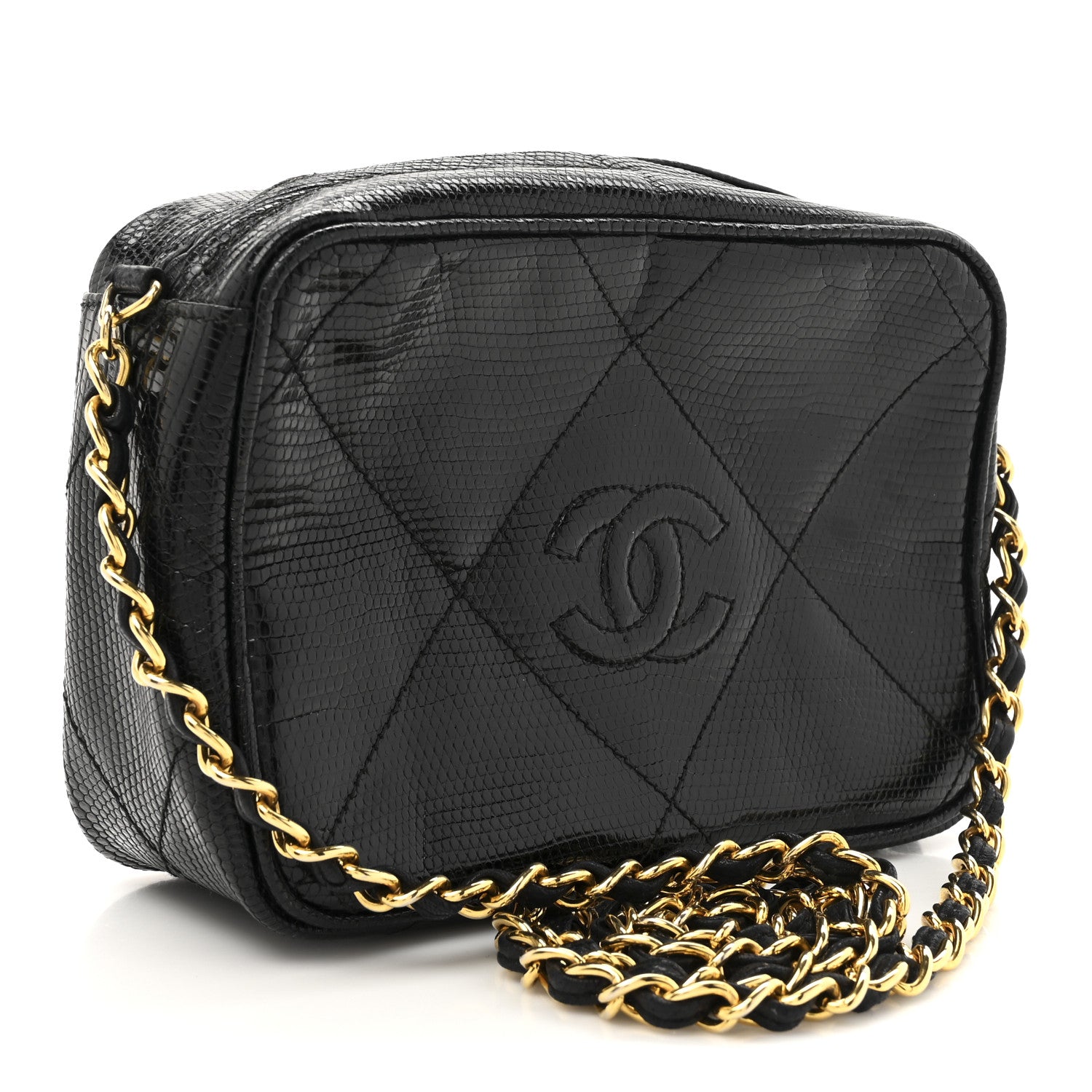 Chanel Lizard Quilted Small Tassel Camera Case Black 3 of 15
