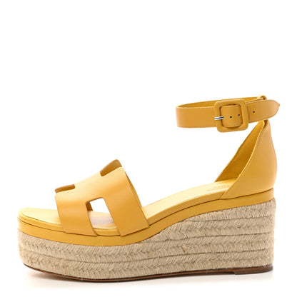 Hermes Goatskin Elda Espadrille Wedge Sandals 38 Jaune Sable 1 of 10