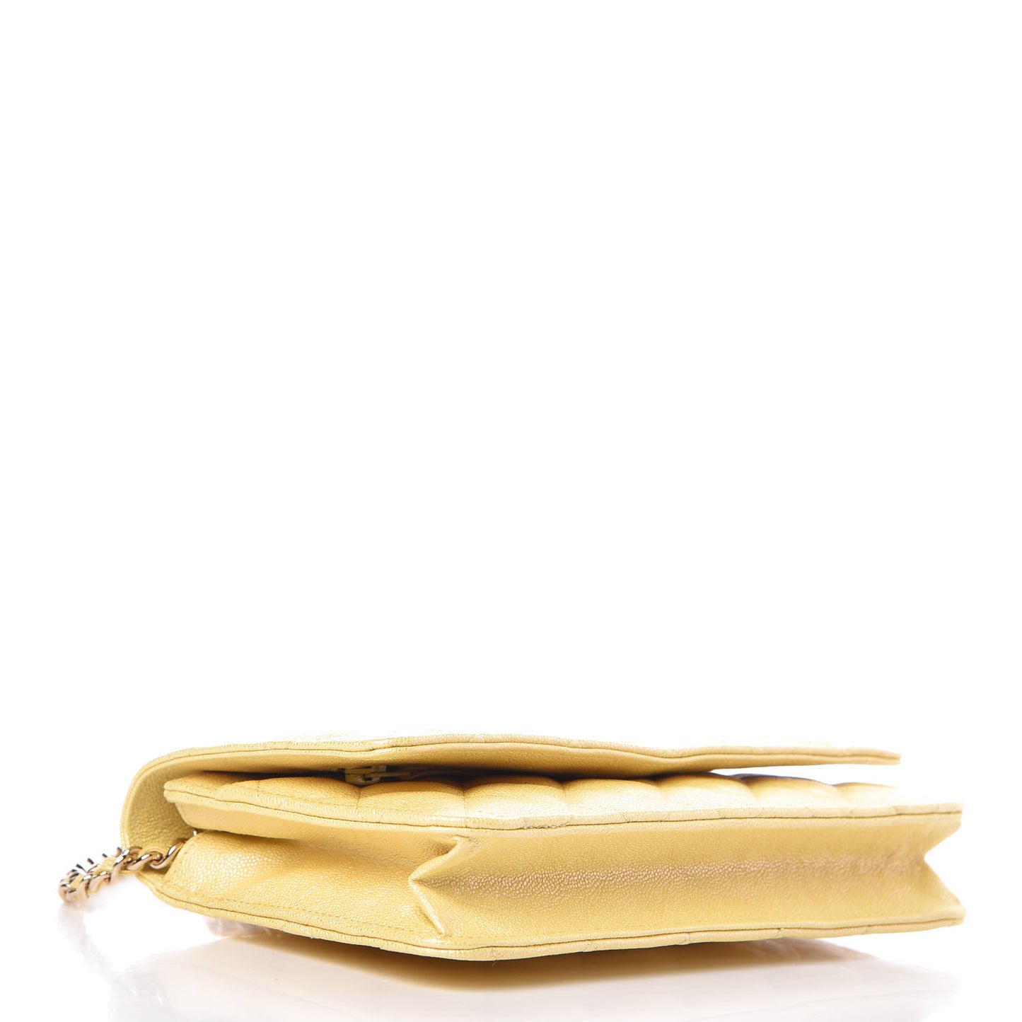 Iridescent Caviar Quilted Wallet on Chain WOC Yellow