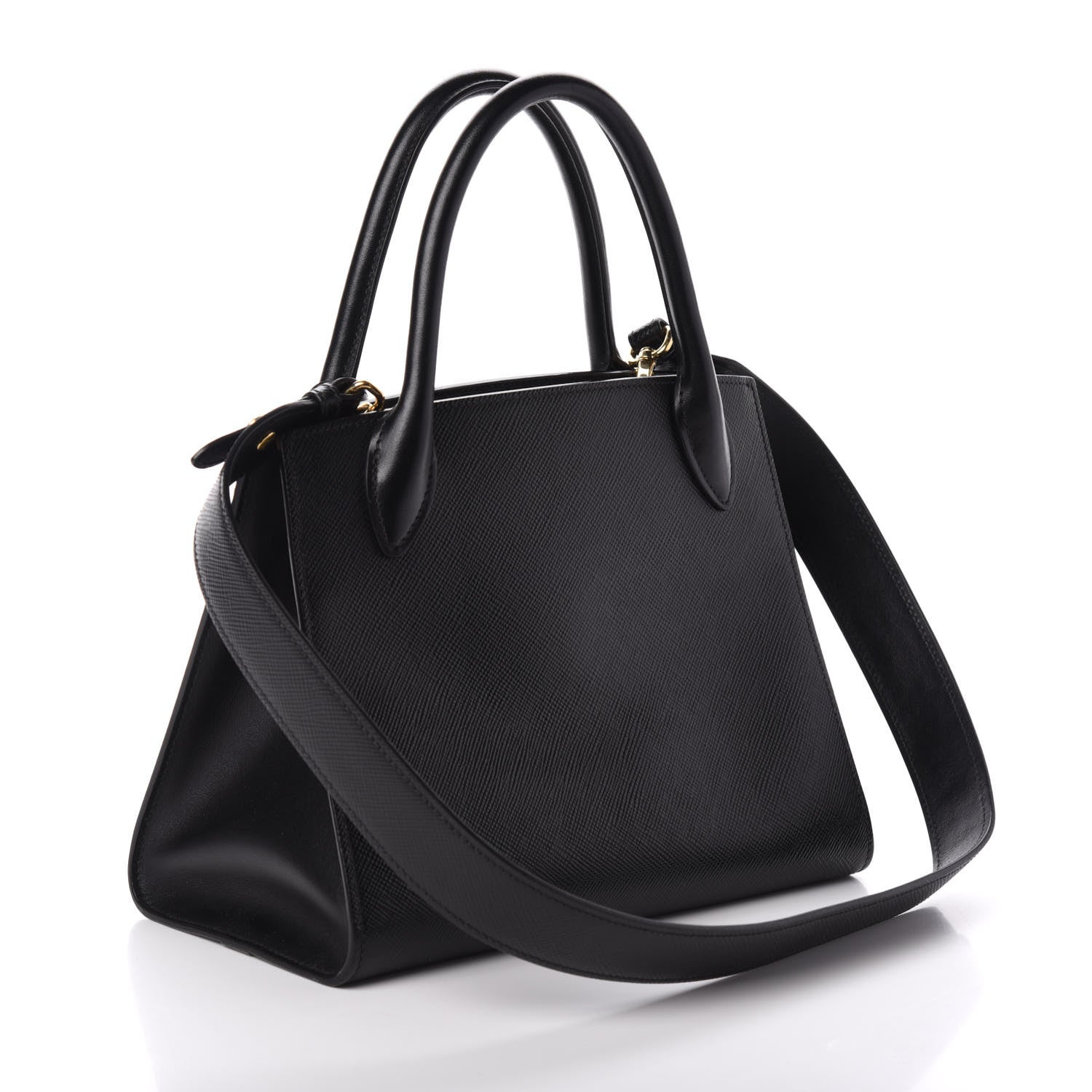 Prada Saffiano Cuir Calfskin Small Monochrome Top Handle Tote Black 3 of 9