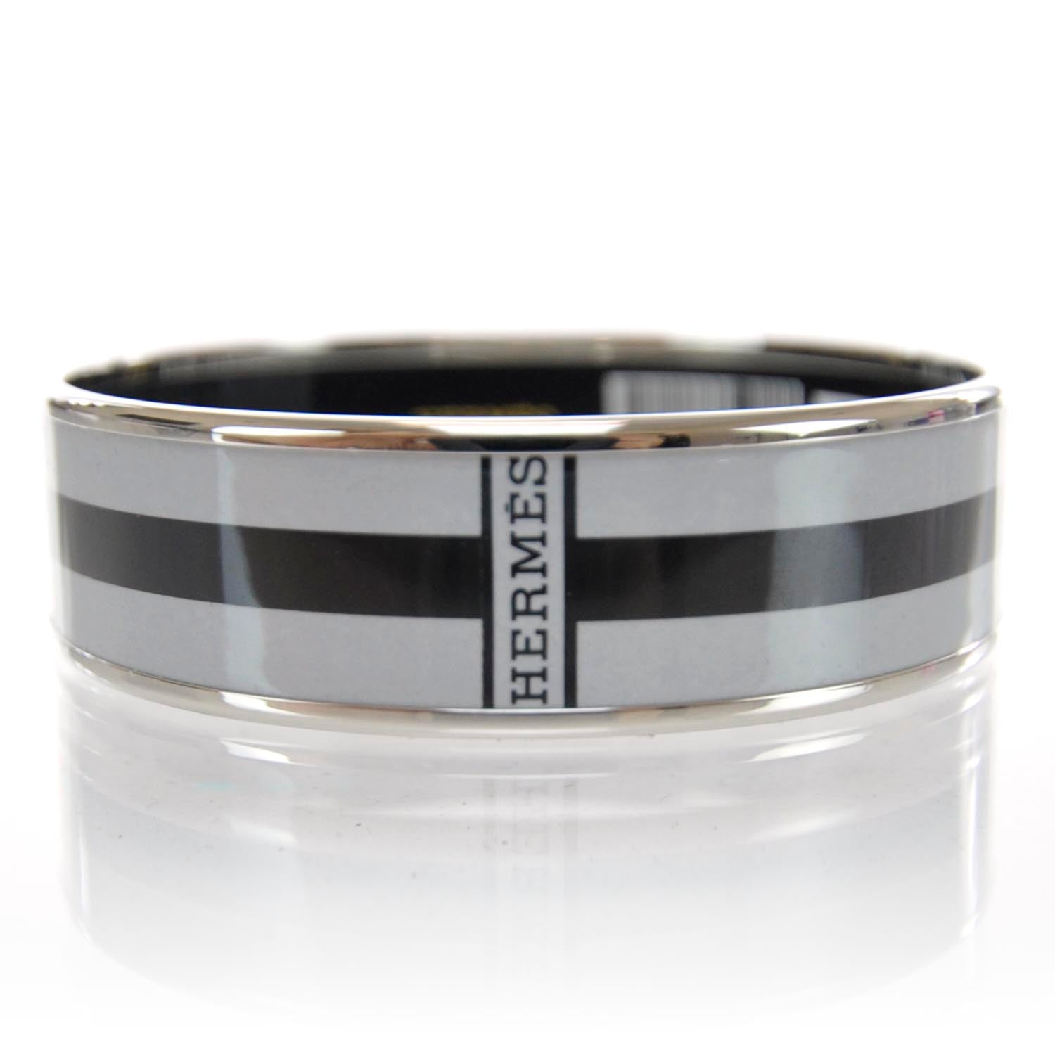 Hermes Enamel Wide Bangle Black Gray 1 of 11