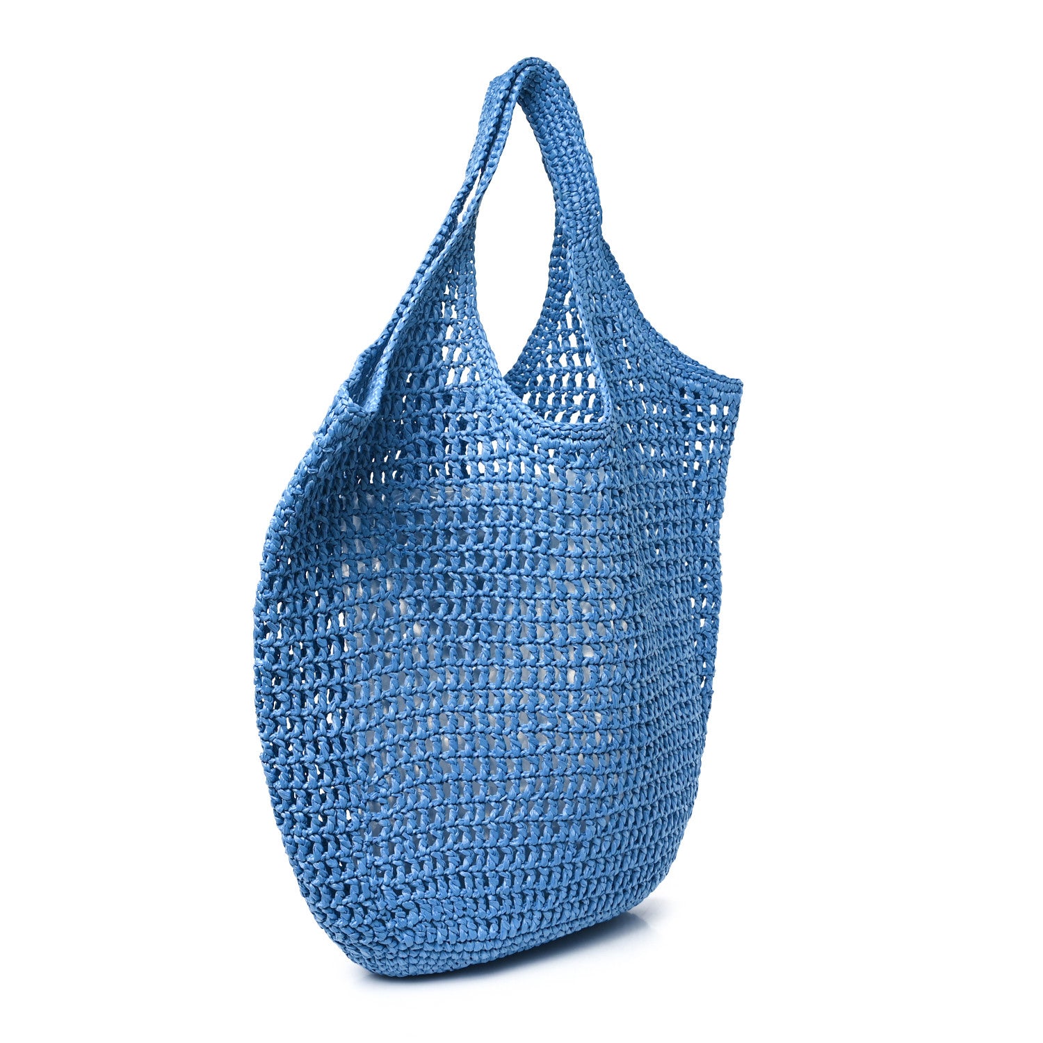 Prada Yarn Raffia Effect Crochet Logo Embroidered Shopping Tote Bag Celeste 3 of 9