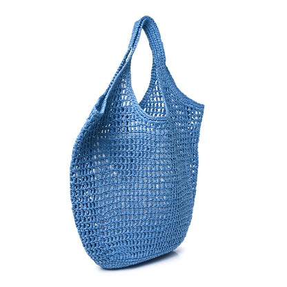 Prada Yarn Raffia Effect Crochet Logo Embroidered Shopping Tote Bag Celeste 3 of 9